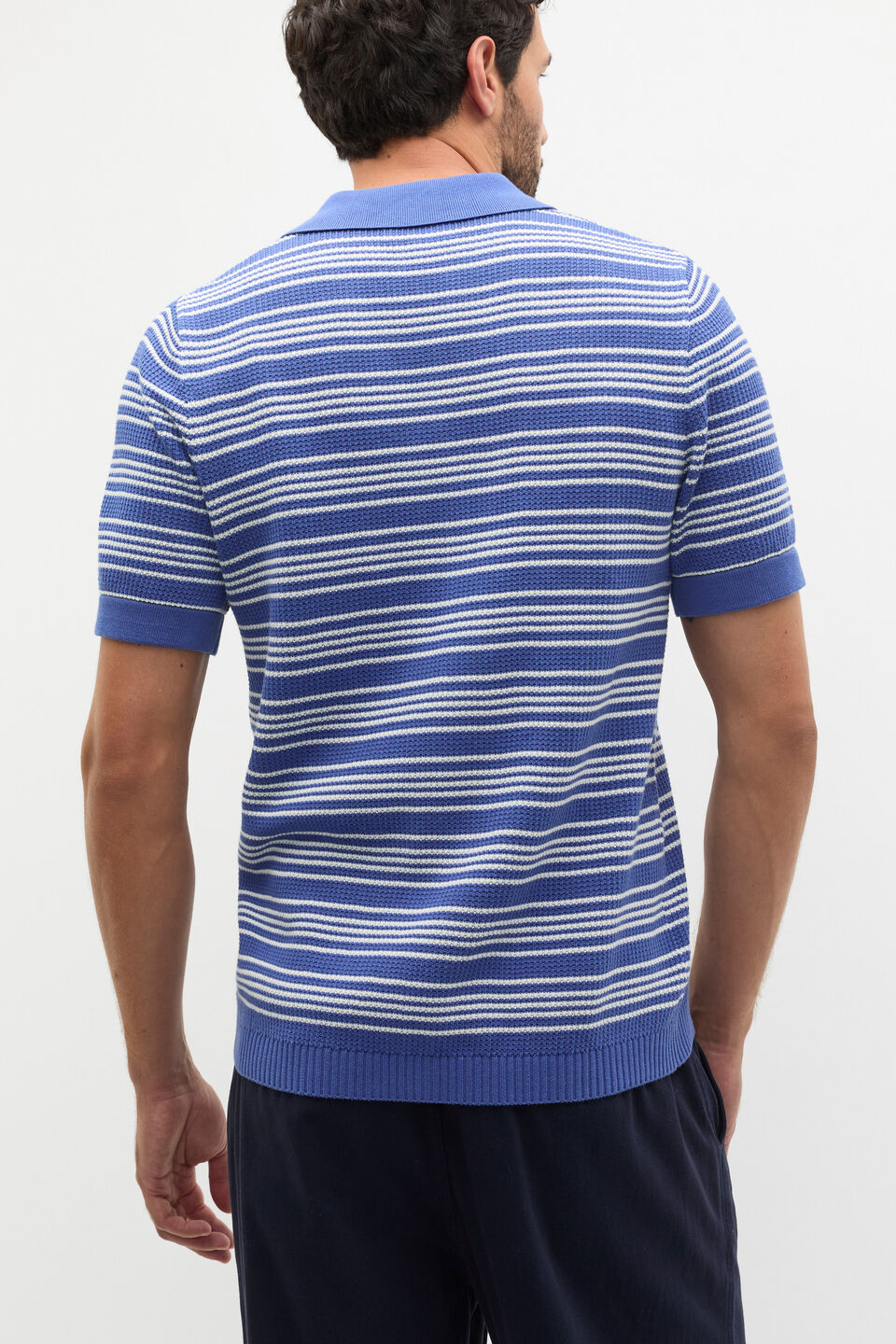 Jacquard Stripe Knit Shirt  Cobalt