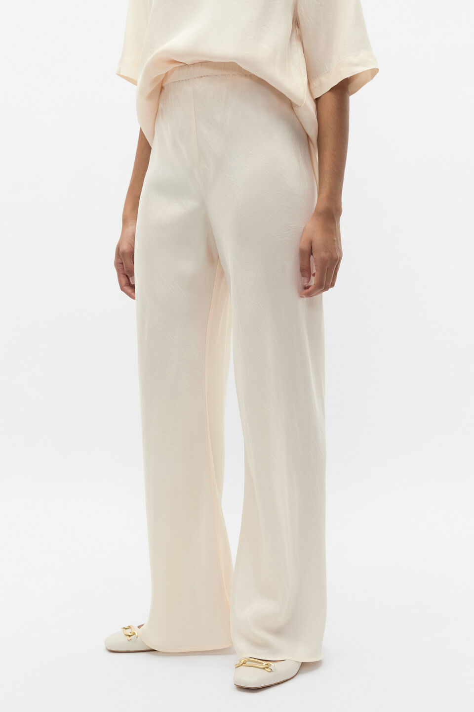 Crinkled Satin Pant  Coconut Cream