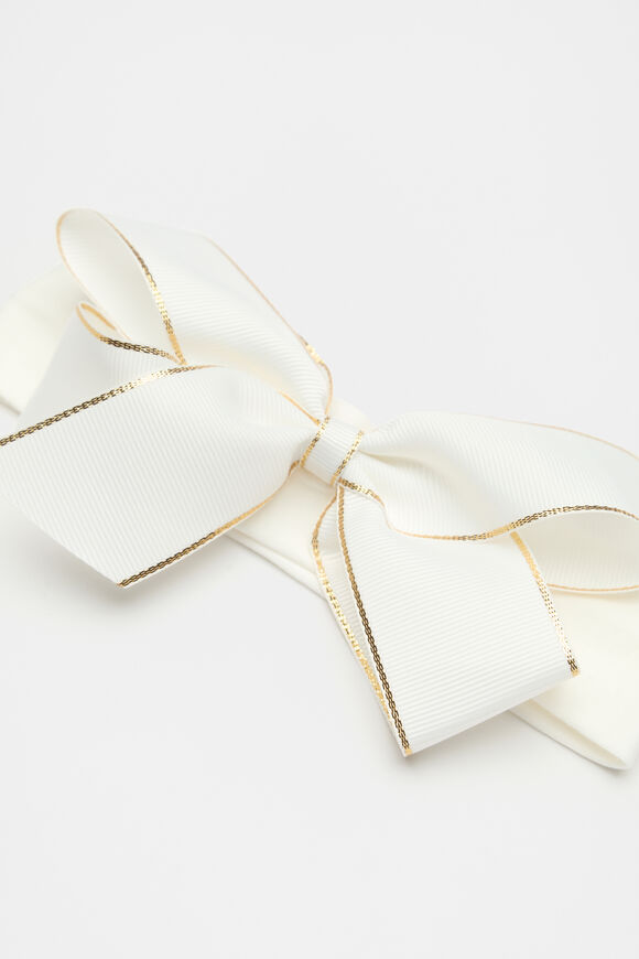 Gold Trim Bow Head Band  White  hi-res