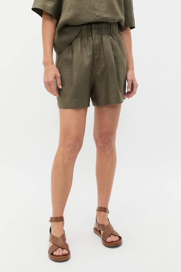 Core Linen Gathered Palazzo Short  Olive Leaf  hi-res