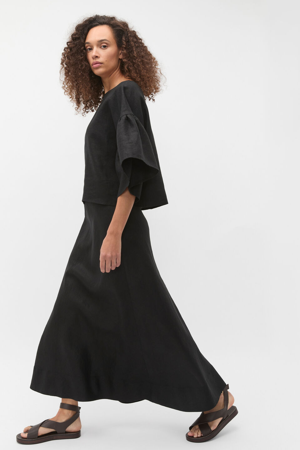 Core Linen Seam Front Skirt  Black