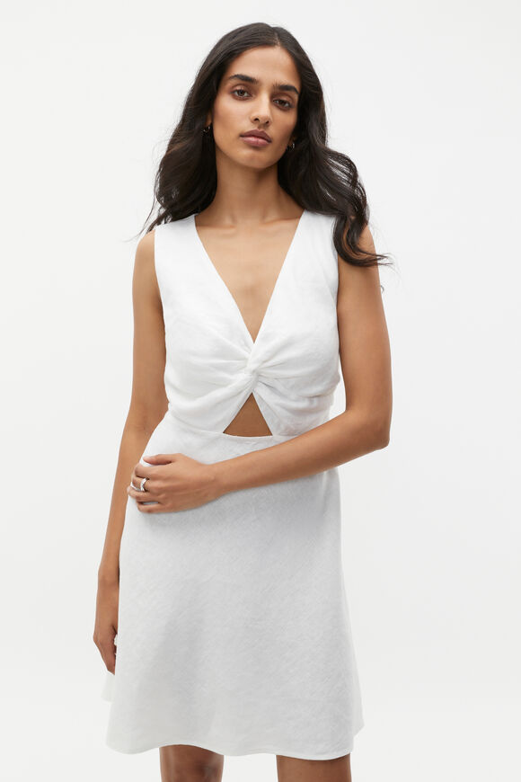 Linen Twist Front Mini Dress  Whisper White  hi-res