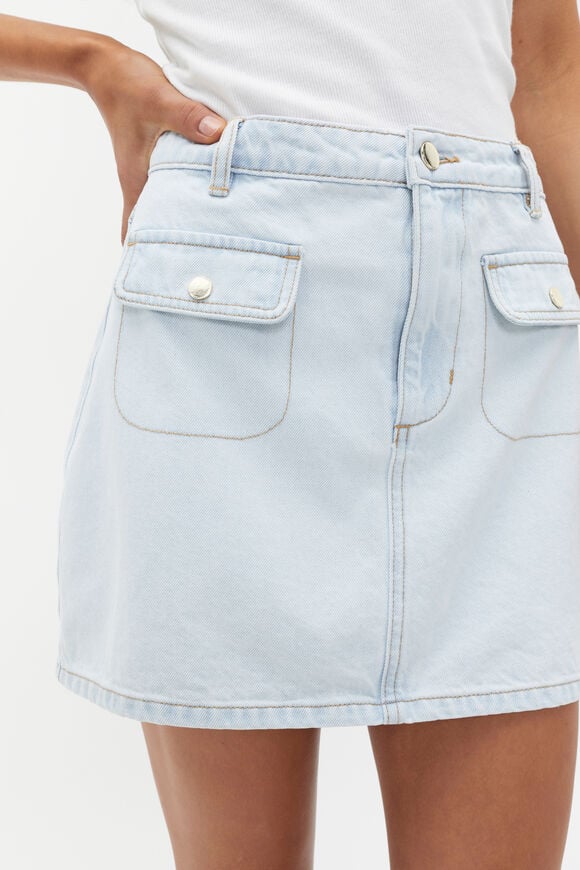 Denim Button Detail Mini Skirt  Stone Blue Wash  hi-res