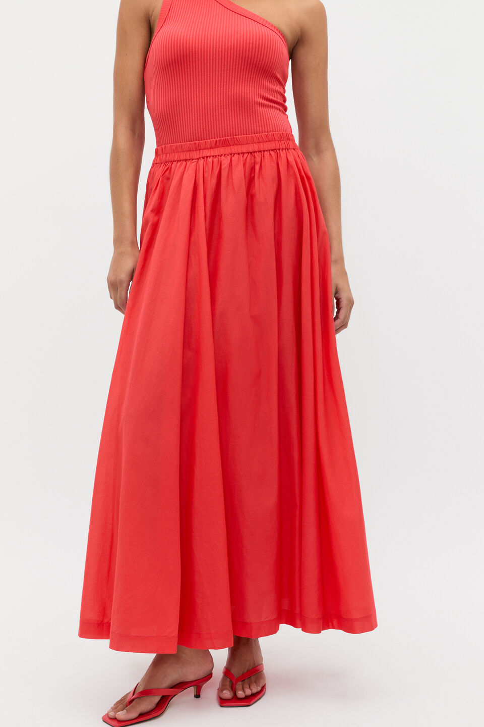 Voile Gathered Skirt  Electric Crimson
