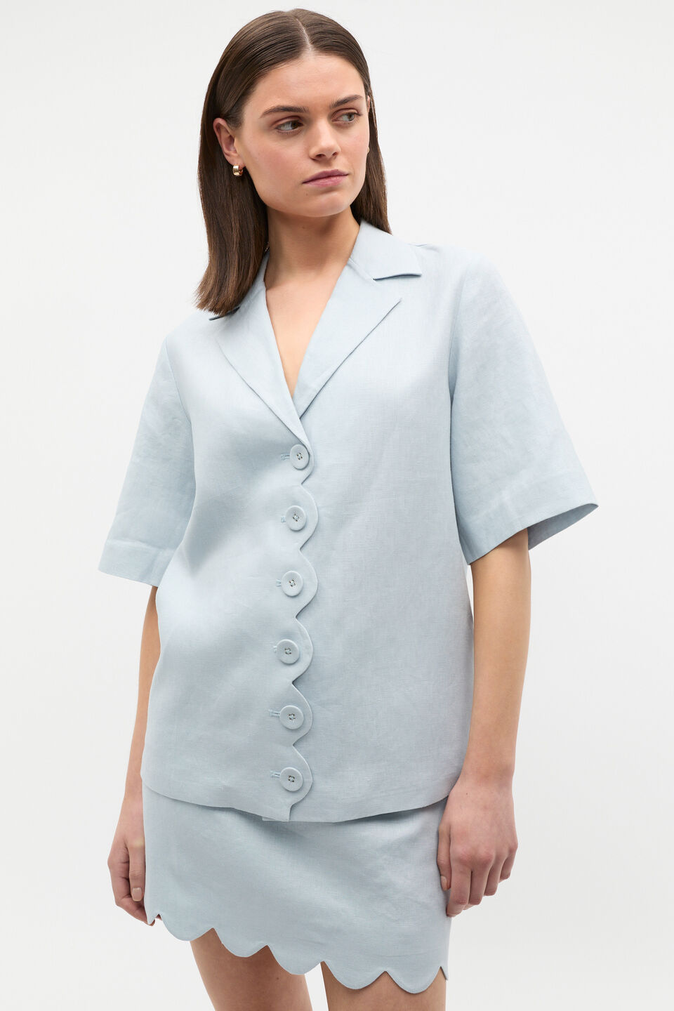 Linen Scallop Shirt  Bluebell