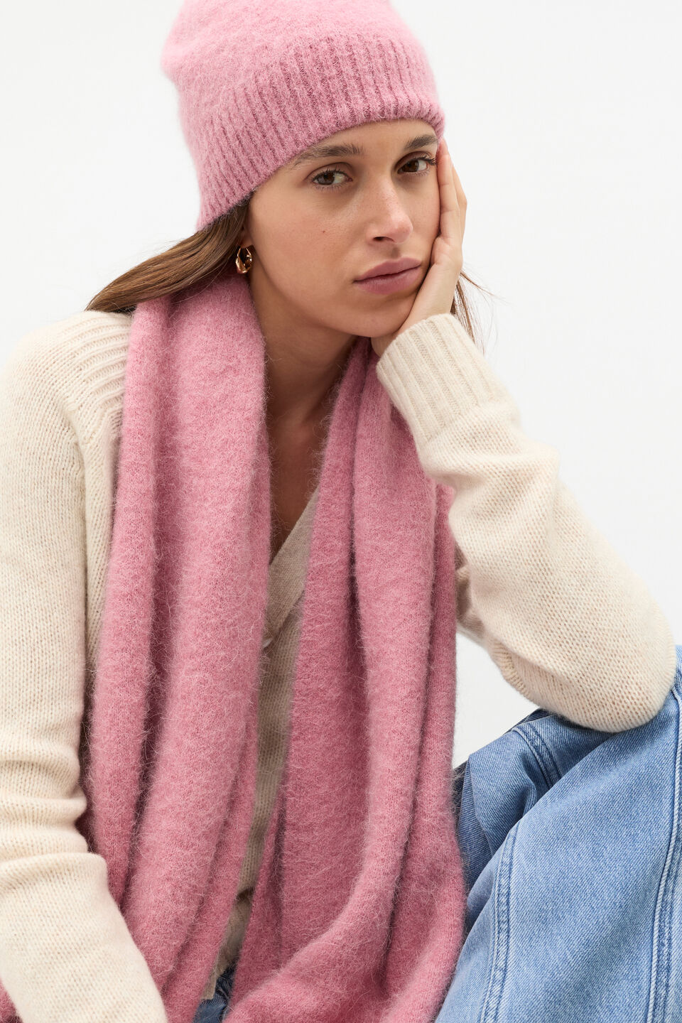 Fluffy Textured Beanie  Mauve