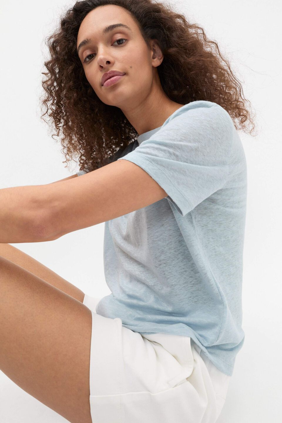 Linen Neat Tee  Bluebell