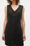 Linen V Neck Button Mini Dress  Black  hi-res