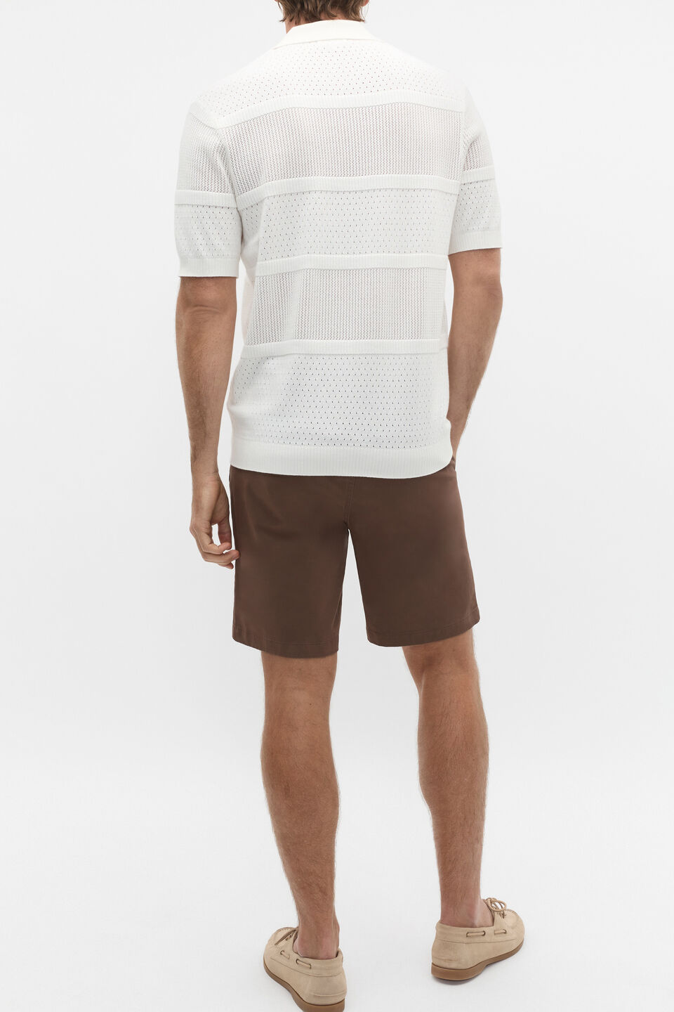 Crochet Knit Polo  Vintage White