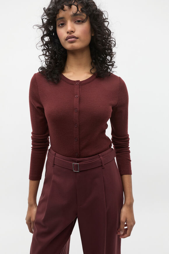 Australian Merino Cardigan  Merlot  hi-res