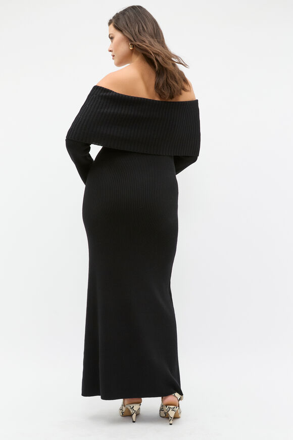 Off Shoulder Knit Dress  Black  hi-res