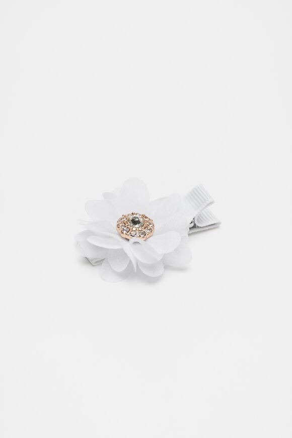 Organza Flower Duck Clip  White  hi-res