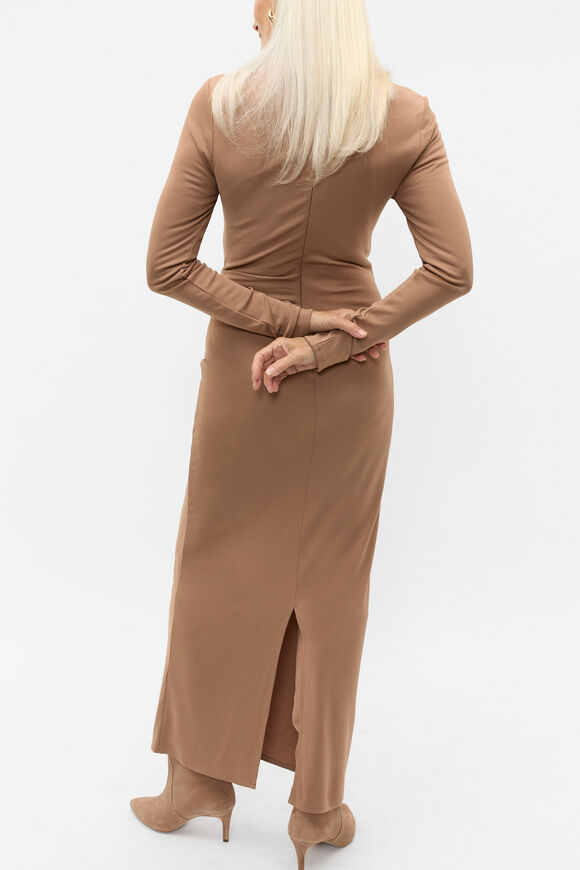 Long Sleeve Ruched Side Dress  Amaretto  hi-res