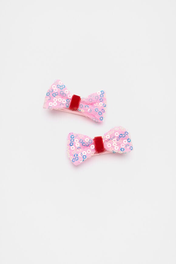 Sequin Bow Duck Clips  Candy Pink  hi-res