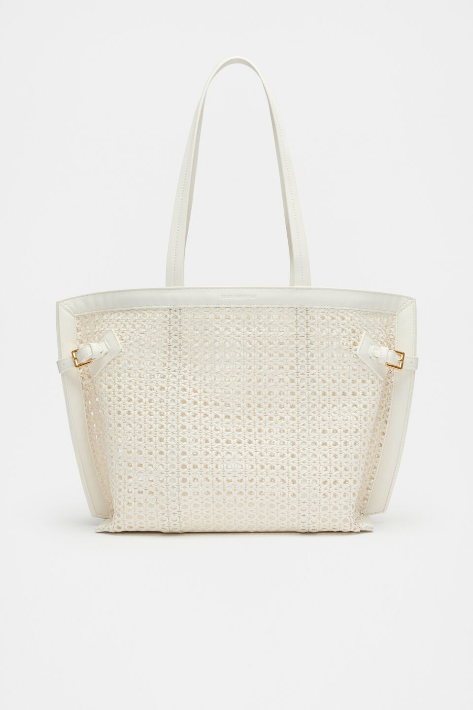 Open Weave Detail Tote  Cream