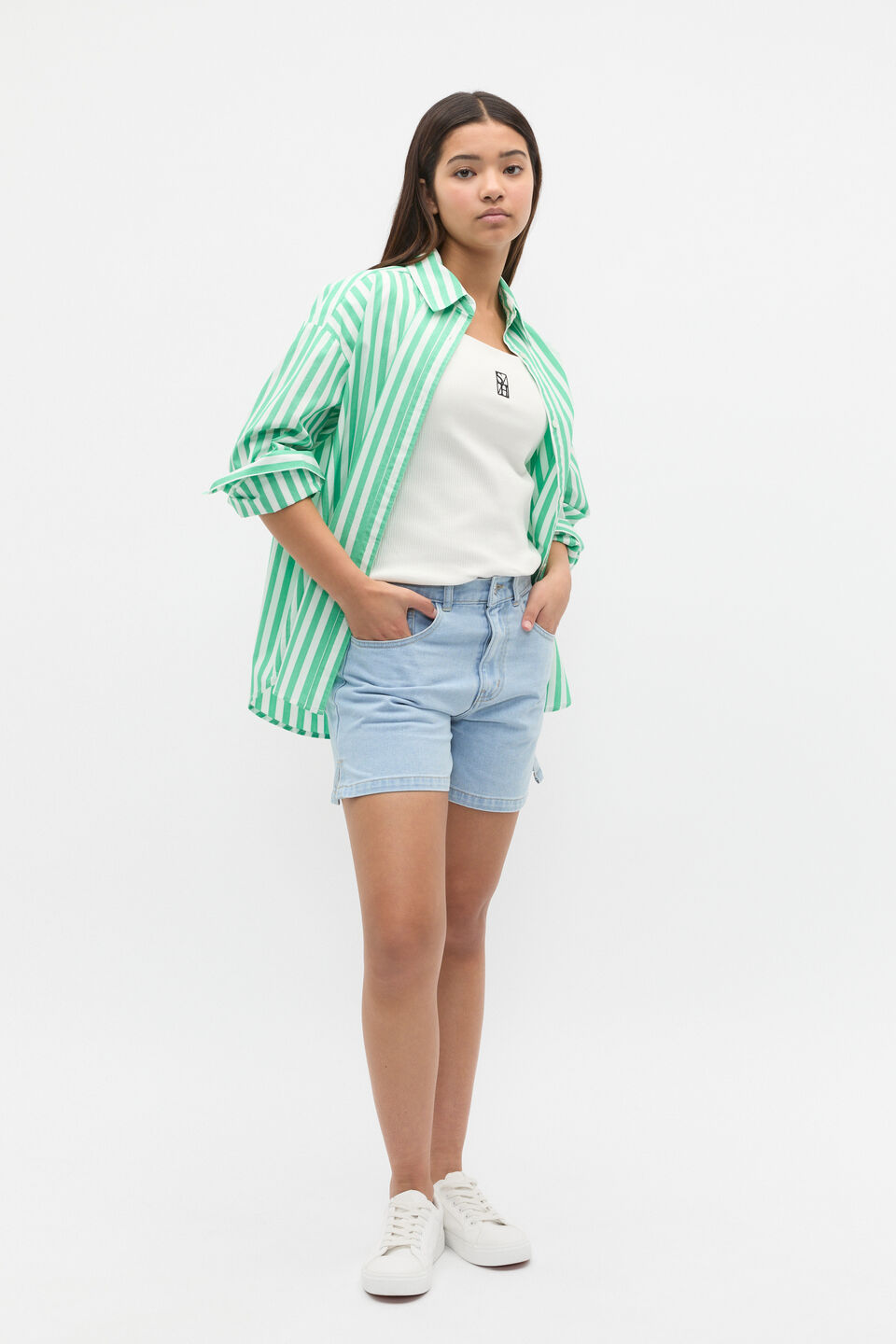 Square Neck Logo Rib Tee  Canvas