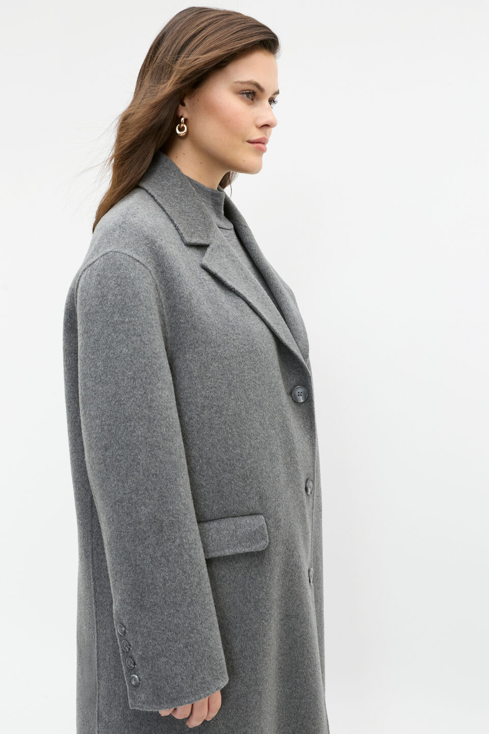 Wool Blend Boyfriend Coat  Charcoal Grey Marle