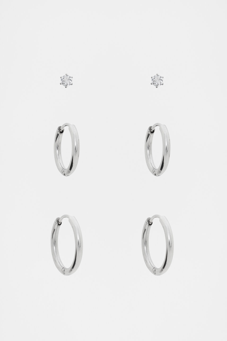 Waterproof Trio Stud Ear Pack  Silver