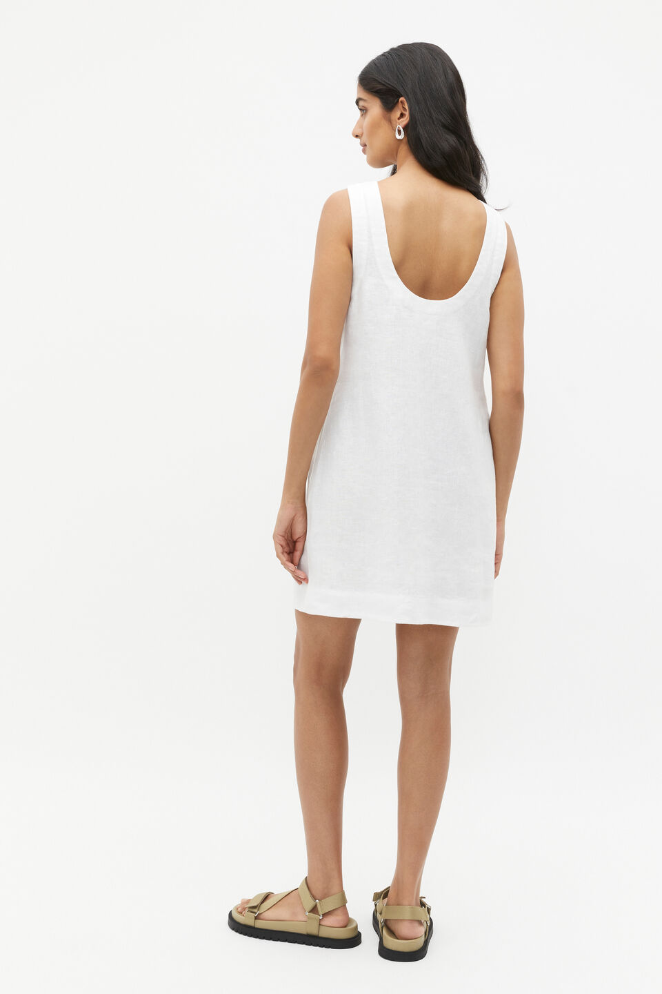 Linen Scoop Back Mini Dress  Whisper White