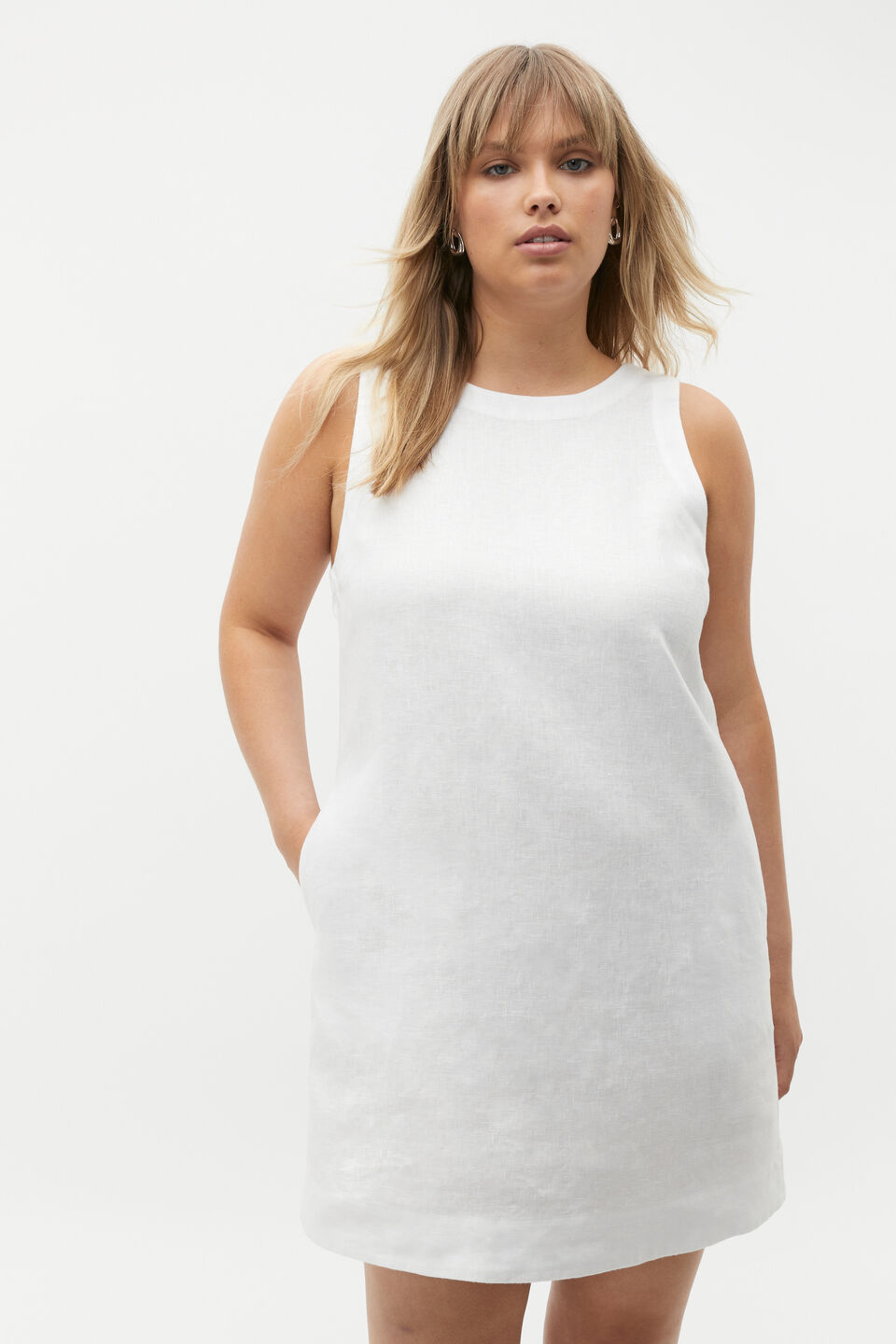 Linen Scoop Back Mini Dress  Whisper White