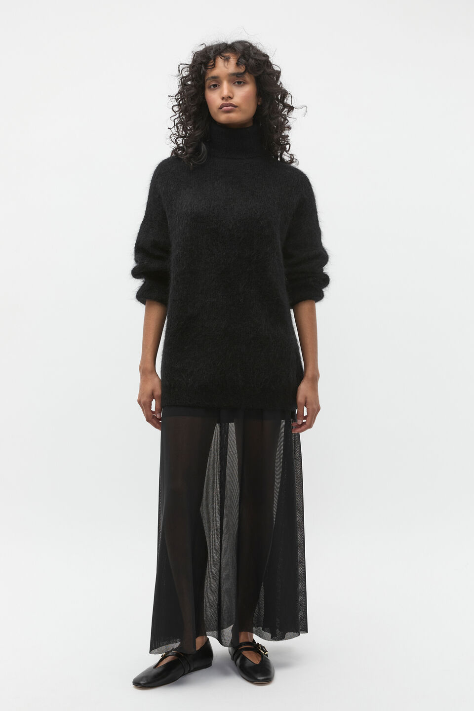 Longline Rib Roll Neck Knit  Black