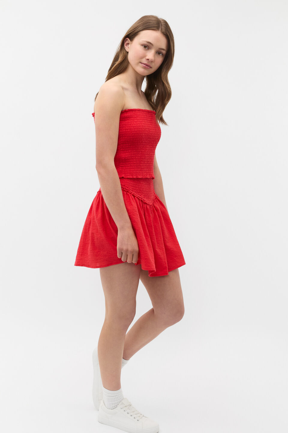 Shirred Skirt  Strawberry Red