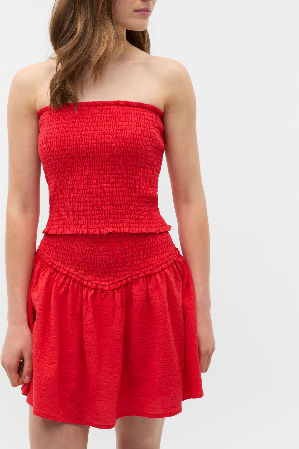 Shirred Skirt  Strawberry Red