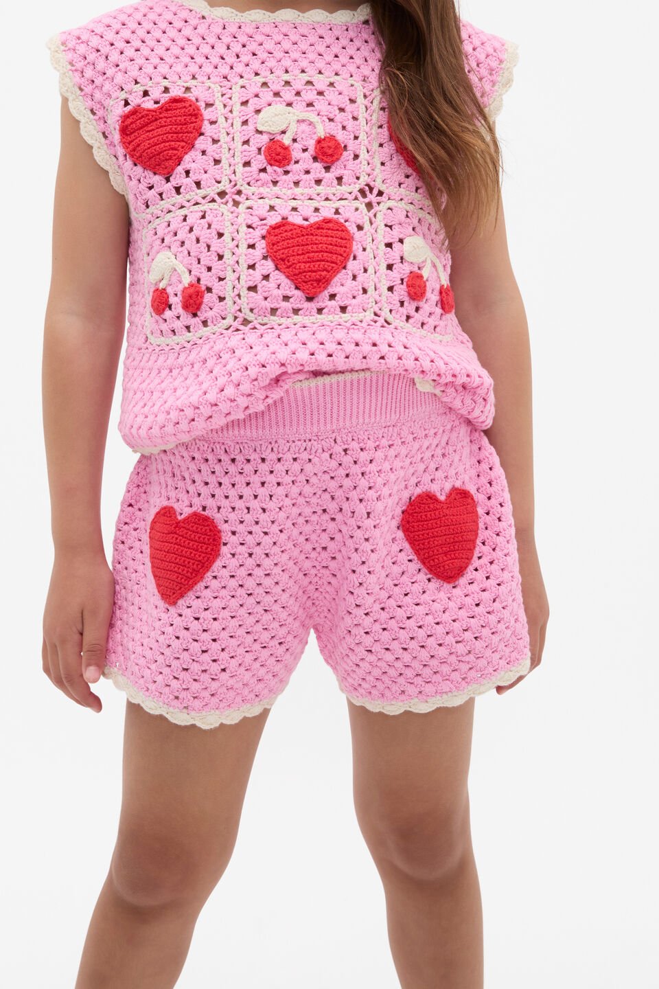 Heart Crochet Short  Candy Pink