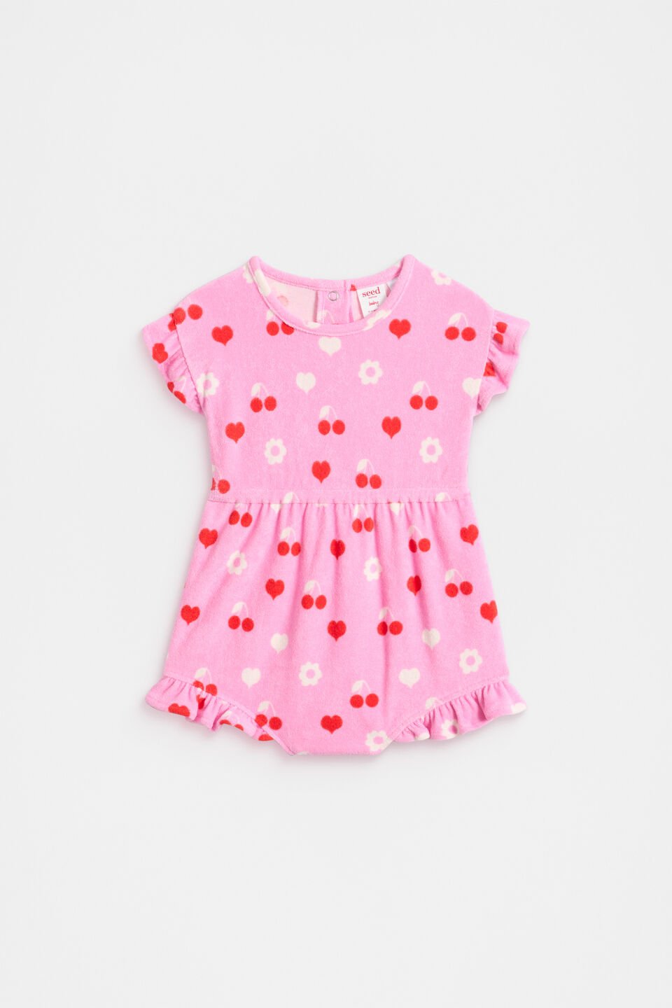 Cherry Heart Romper  Candy Pink