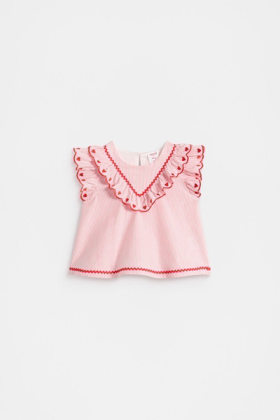 Stripe Scallop Top  Strawberry Red