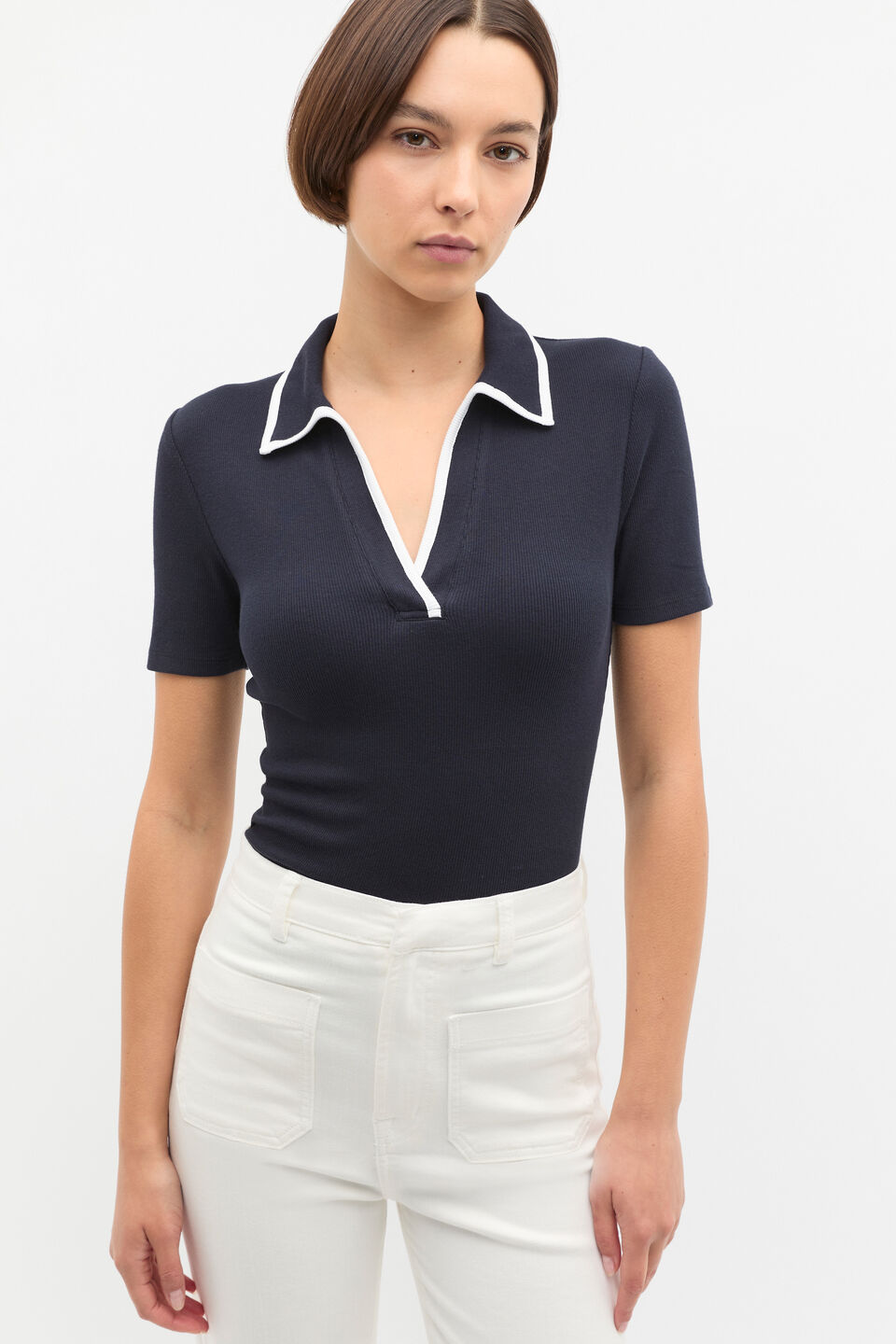 Contrast Rib Short Sleeve Polo  Twilight Blue