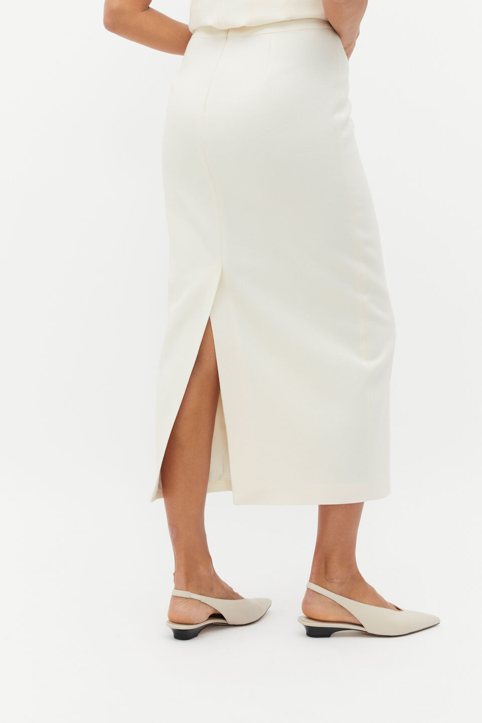 Wool Crepe Pencil Skirt  Cloud Cream