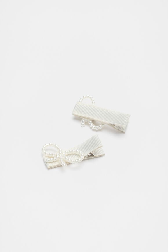 Grosgrain Pearl Bow Duck Clips  Classic Cream  hi-res