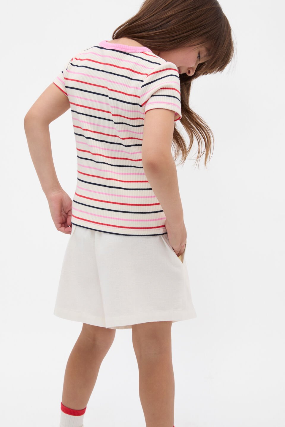 Stripe Rib Logo Tee  Candy Pink Multi