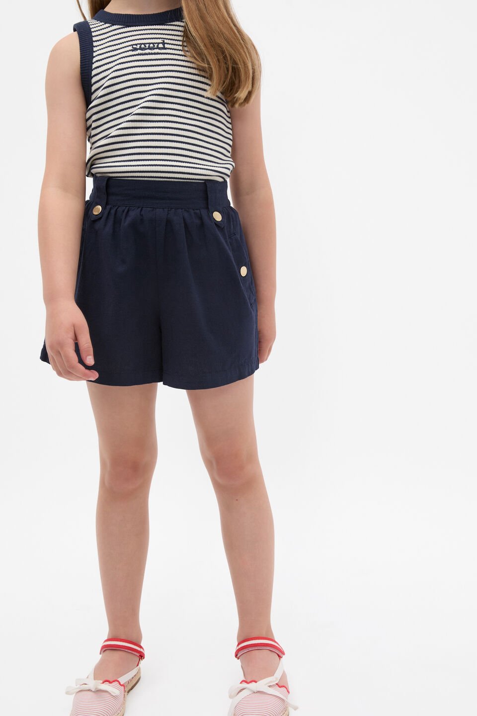 Flat Front Button Short  New Navy