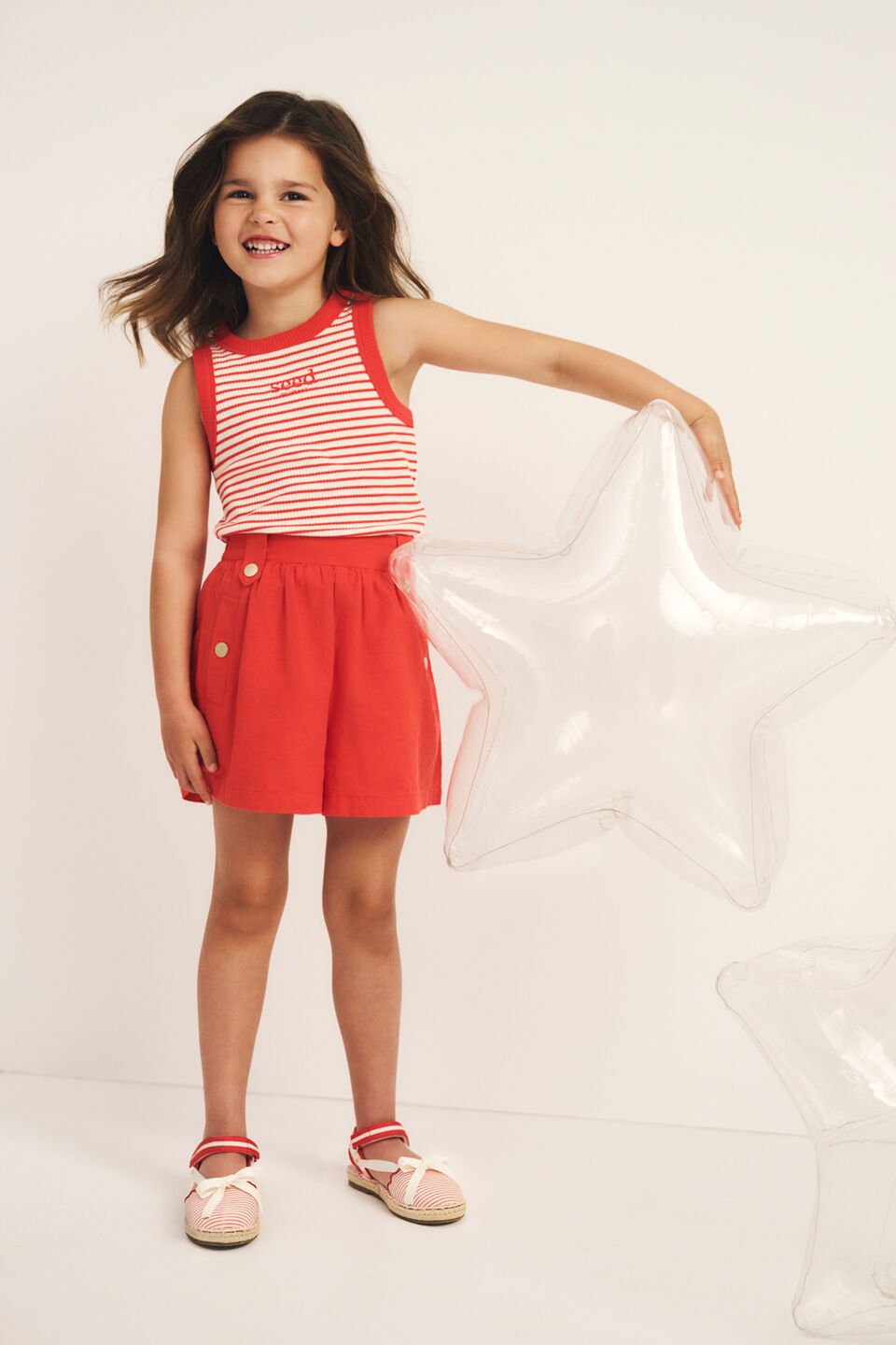 Flat Front Button Short  Strawberry Red