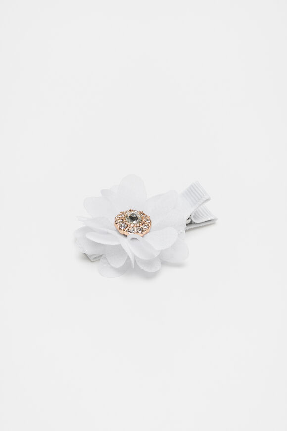 Organza Flower Duck Clip  White  hi-res