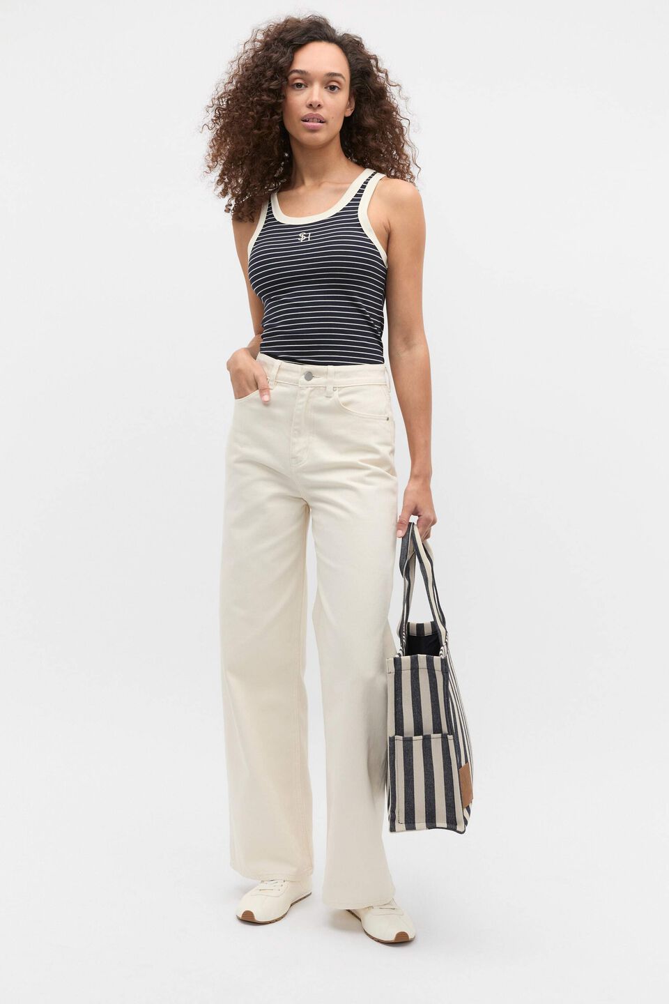 Contrast Fitted Tank  Twilight Blue Stripe