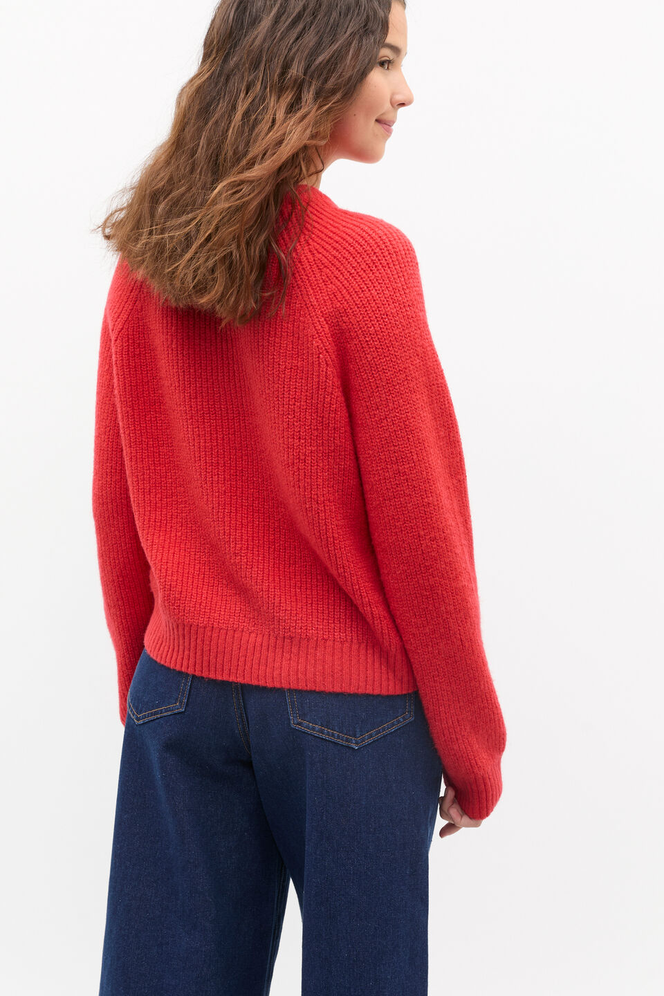 Rib Knit Cardigan  Poppy Red