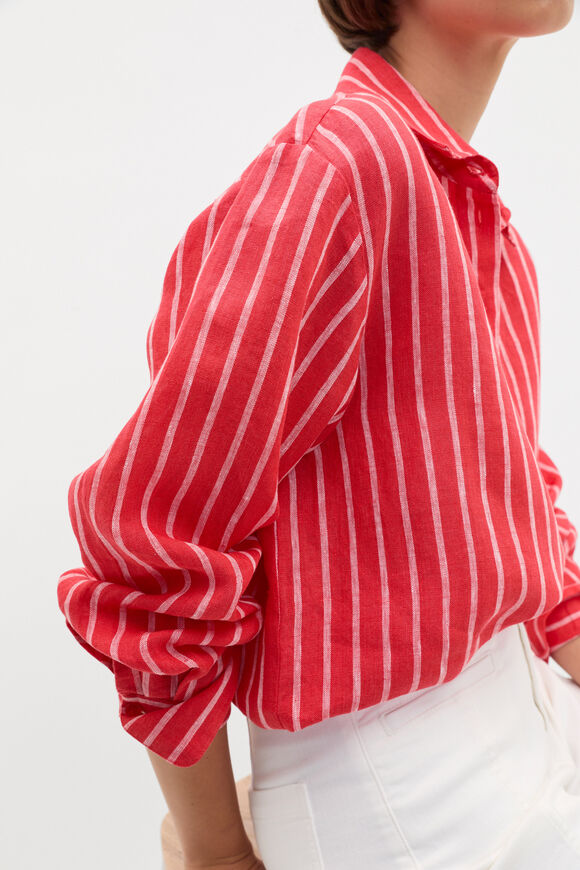 Linen Oversized Shirt  Electric Crimson Stripe  hi-res