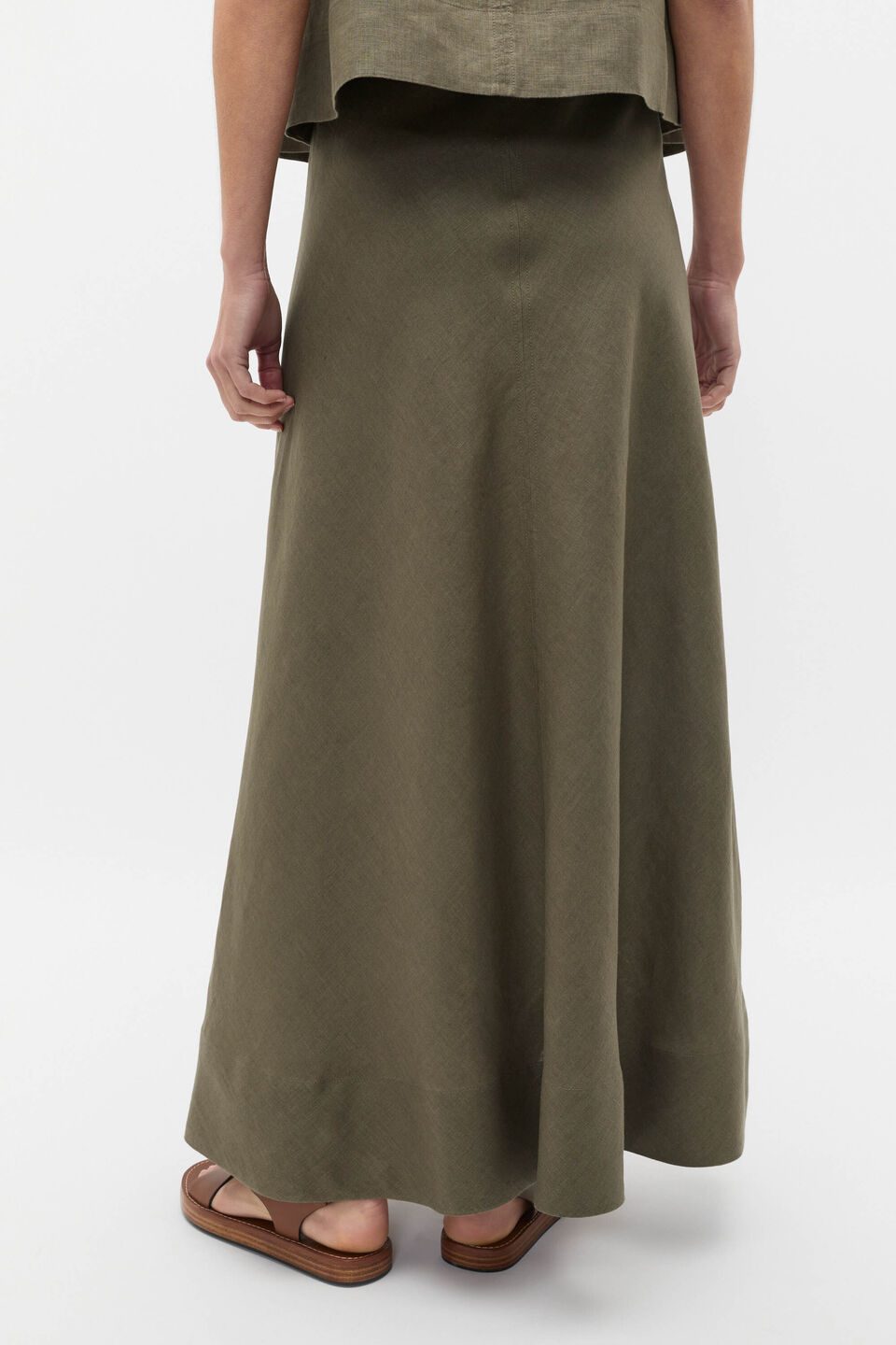 Core Linen Seam Front Skirt  Olive Leaf