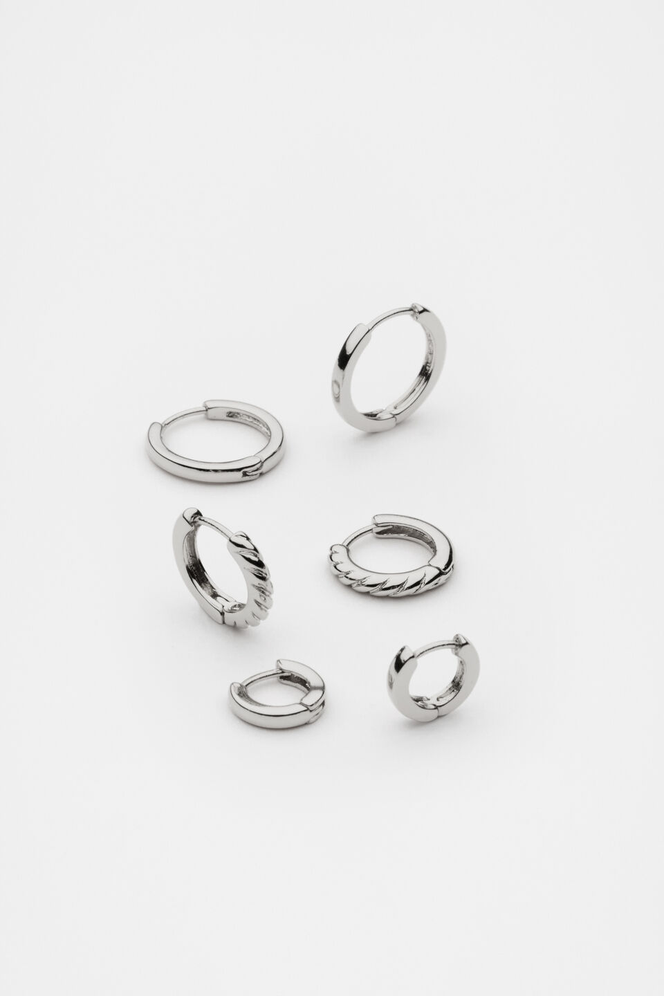 Textured Huggie Ear Pack  Silver