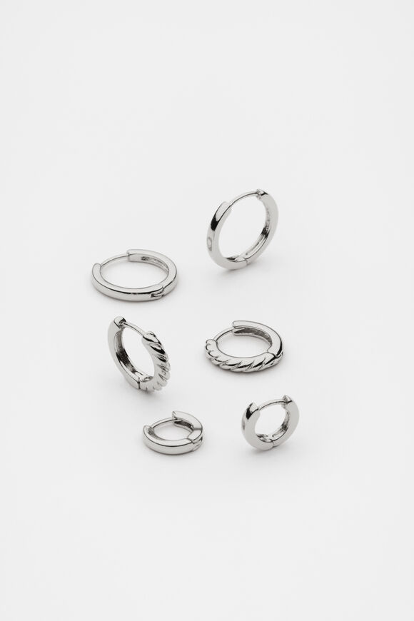 Textured Huggie Ear Pack  Silver  hi-res