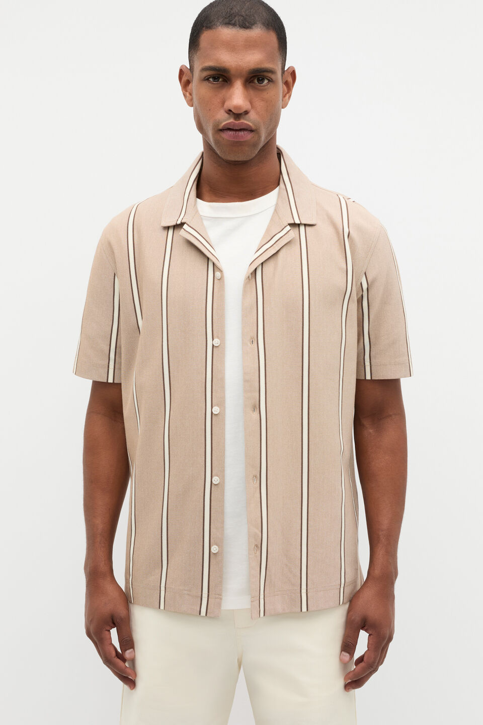 Stripe Pique Shirt  Nougat