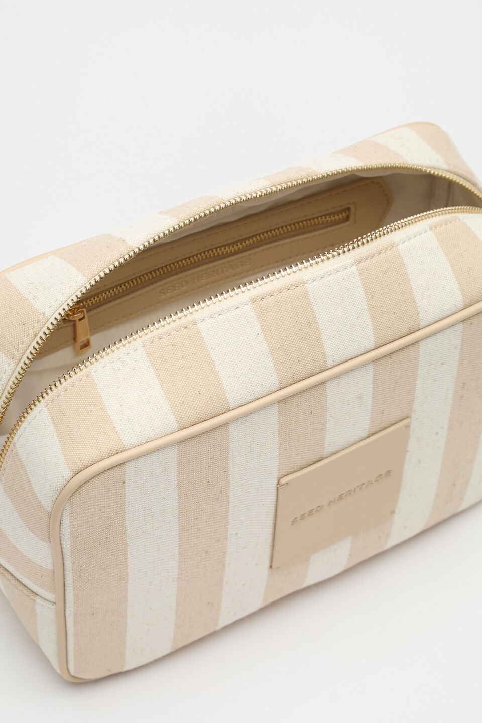 Stripe Make Up Bag  Ecru