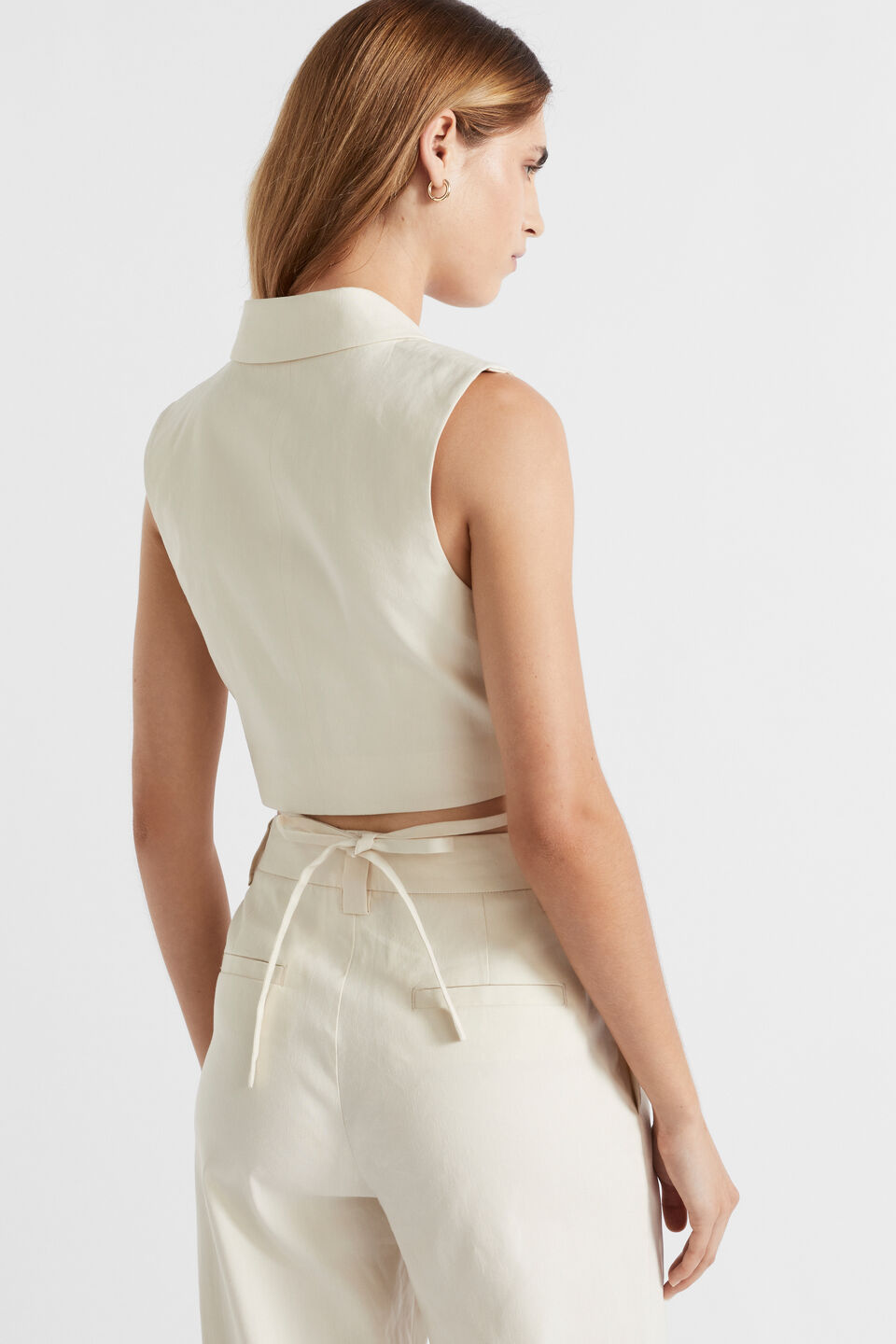 Wrap Tie Waist Vest  Oyster