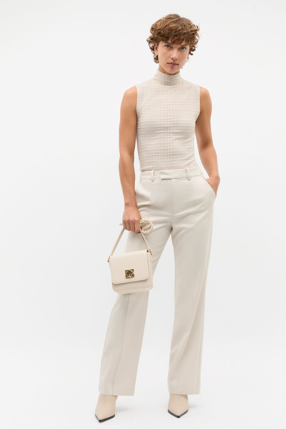 Textured Mock Neck Tank  Oat