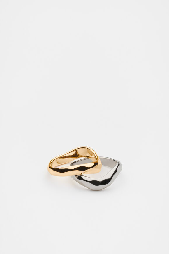 Textured Wave Ring Set  Silver Gold  hi-res