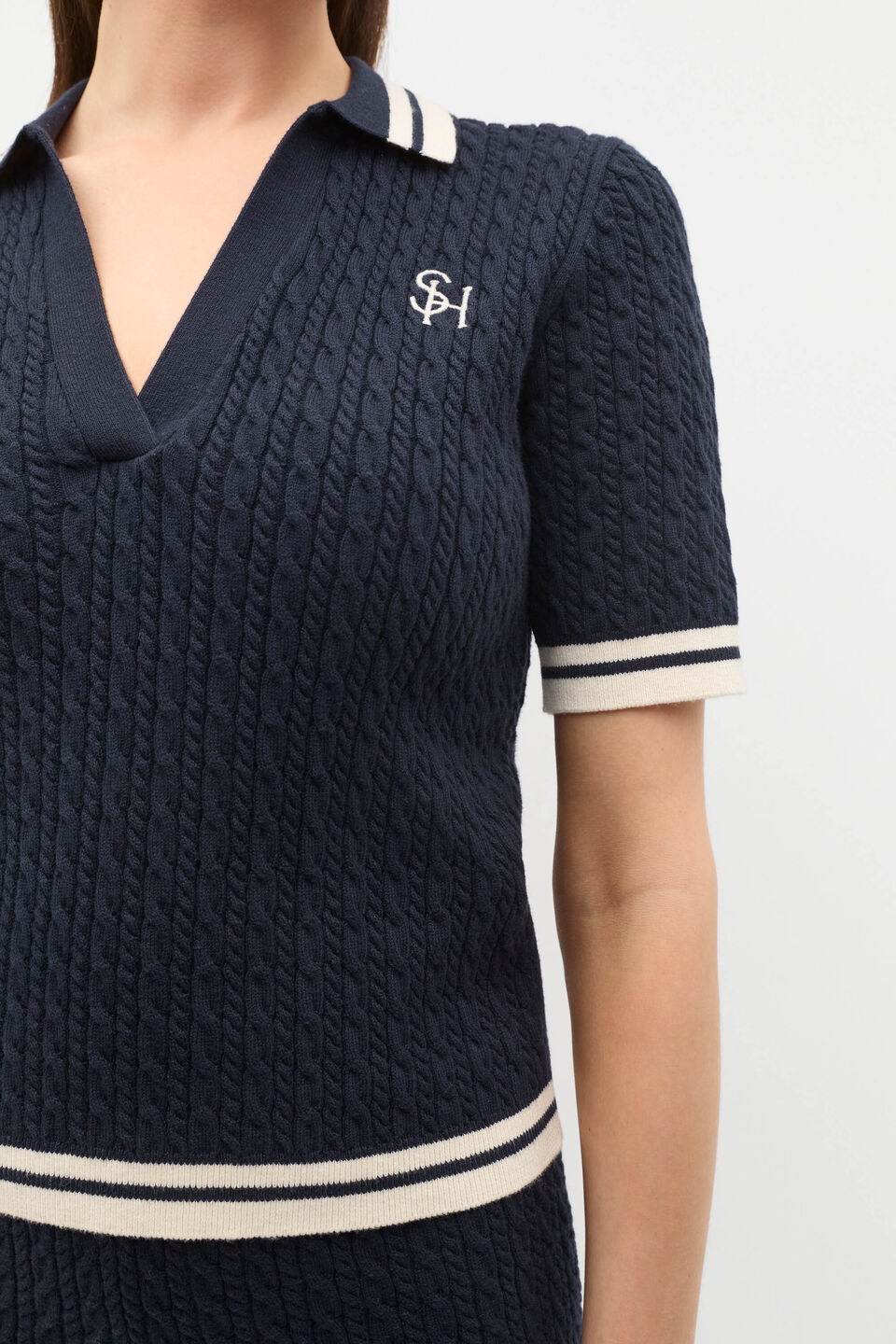 Cable Knit Polo  Twilight Blue