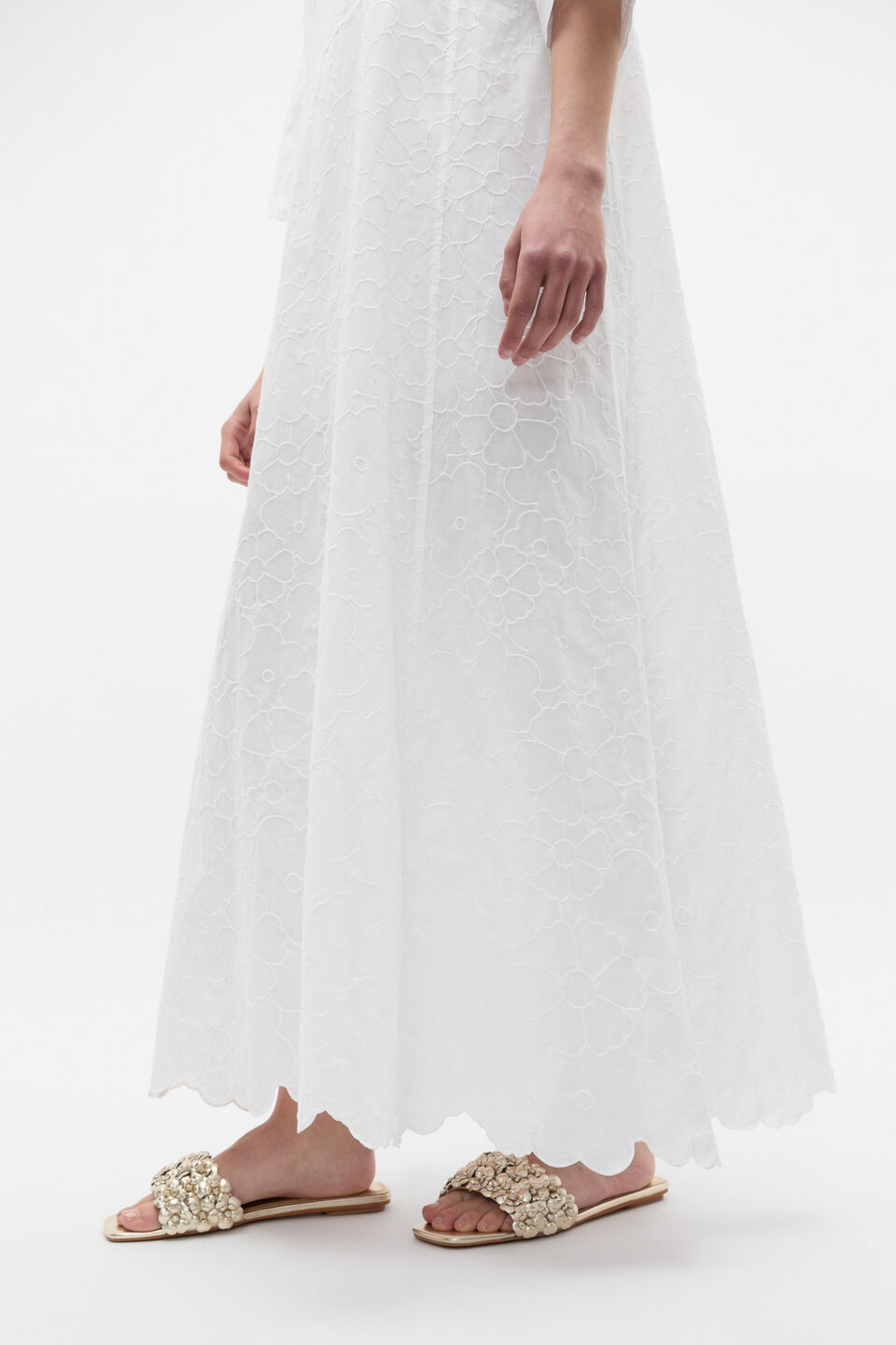 Floral Embroidered Kaftan Maxi  Whisper White